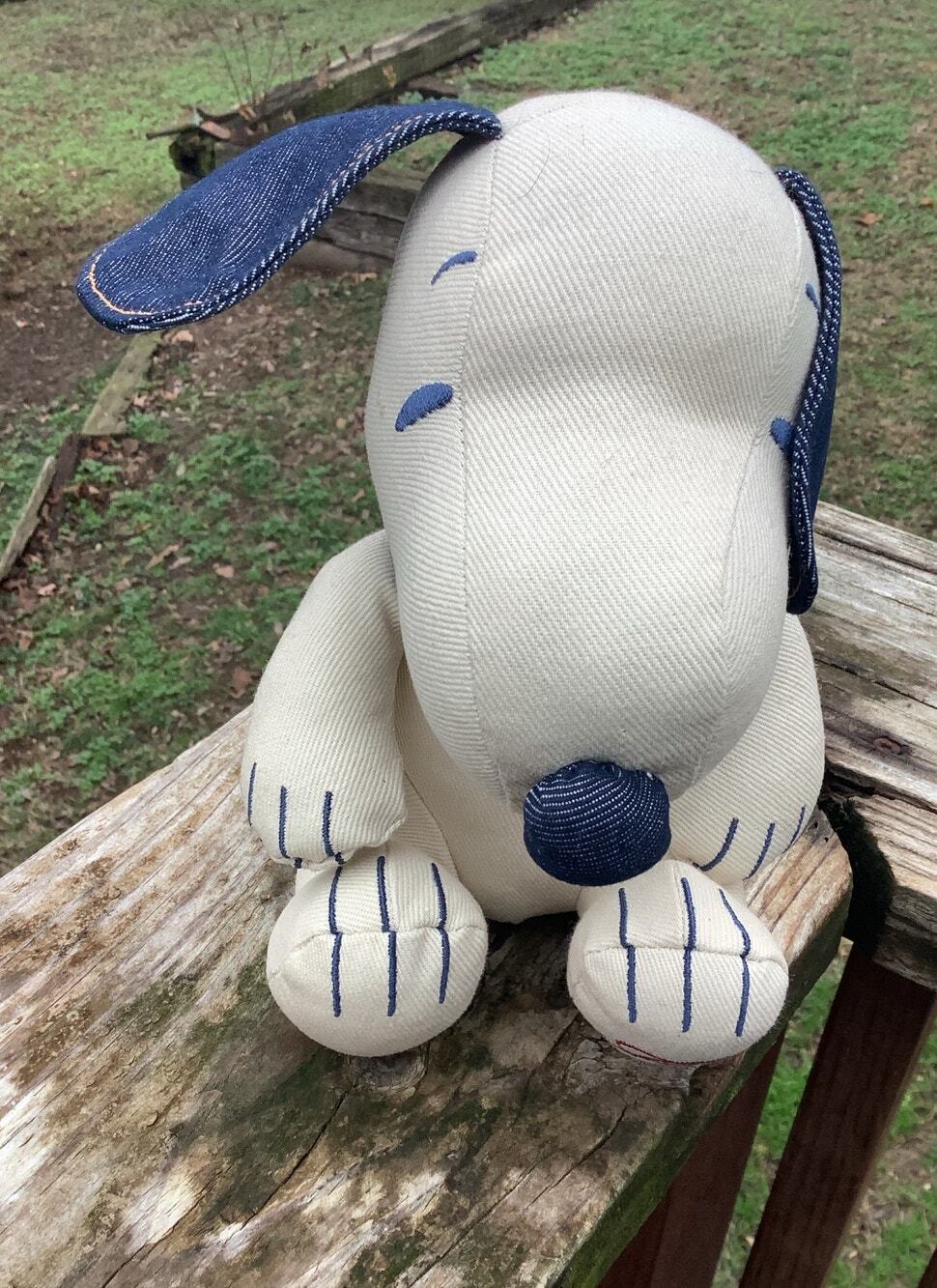 American Eagle Peanuts Snoopy Denim Canvas Plush Stuffed Toy AE Monogram 8 In